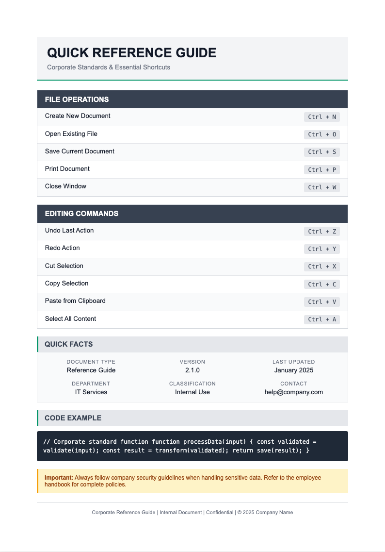 Clean corporate quick reference